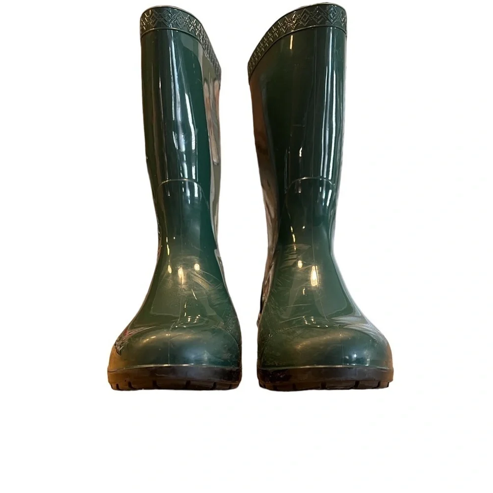UGG Pine Green Rubber Waterproof Fabric Lined Mid Calf Rain Boots Women’s Sz 8 - Picture 2 of 13